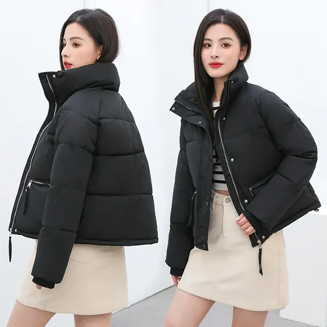 American Short Stand up Collar Cotton padded Clothes Loose Thick Bread Suit Fashion Black - Shop at LoveMi