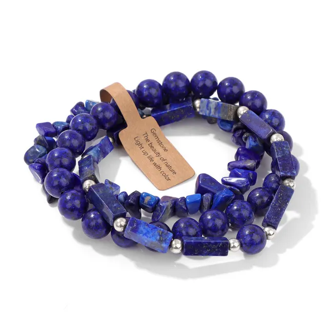 Natural Stone Beads Men's Amethyst Rectangular Label Three piece Bracelet Fk2063 19Cm - Shop at LoveMi