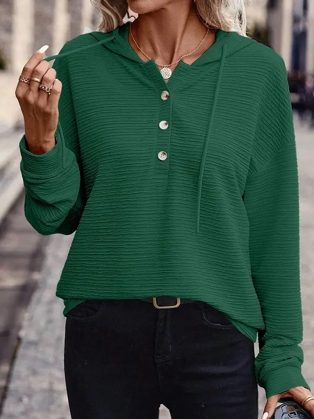 Solid Color Casual Drop shoulder Long sleeve Top Dark Green - Shop at LoveMi