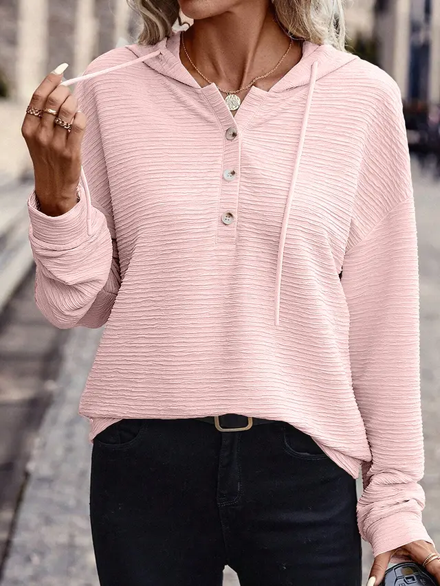 Solid Color Casual Drop shoulder Long sleeve Top Pink - Shop at LoveMi