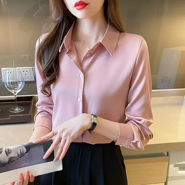 High grade Non ironing Anti wrinkle Shirt Women's Solid Color Acetate Shirt Pink - Shop at LoveMi