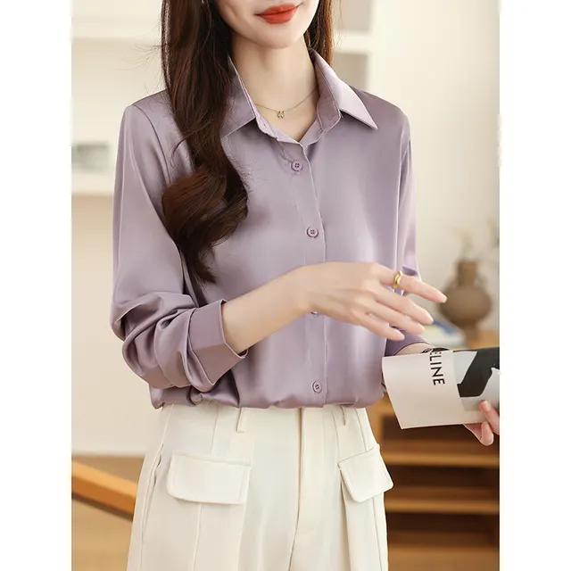 High grade Non ironing Anti wrinkle Shirt Women's Solid Color Acetate Shirt Violet - Shop at LoveMi