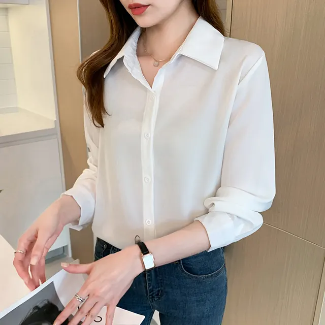High grade Non ironing Anti wrinkle Shirt Women's Solid Color Acetate Shirt White - Shop at LoveMi