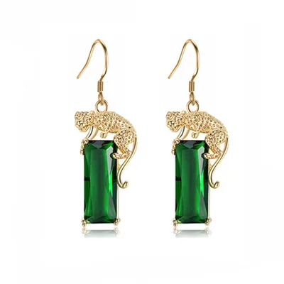 Fashion Gold Leopard Inlaid Emerald Pendant Flying Leopard Necklace Xl08842 Earrings - Shop at LoveMi
