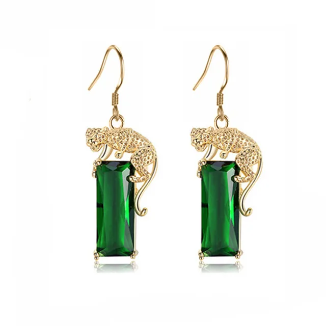 Fashion Gold Leopard Inlaid Emerald Pendant Flying Leopard Necklace Xl08842 Earrings - Shop at LoveMi