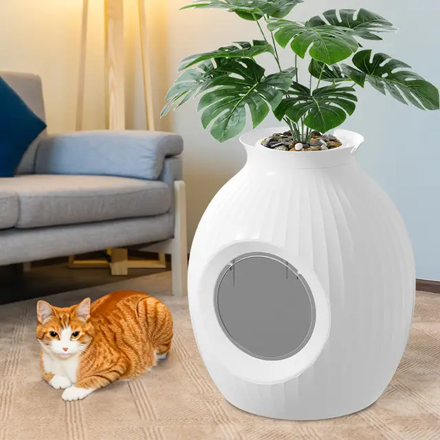 Flower Pot Style Fully Enclosed Deodorant Oversized Litter Box White - Shop at LoveMi