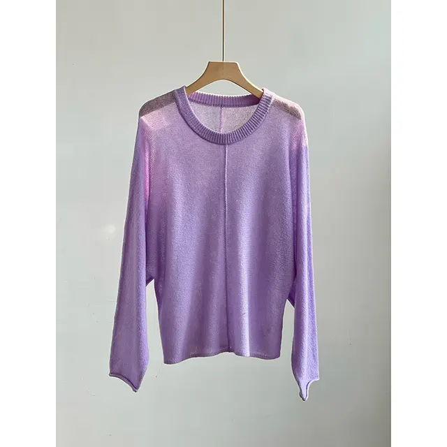 Round Neck Lazy Large Design Front And Rear Drum Seam Three dimensional Top Elegant Purple - Shop at LoveMi