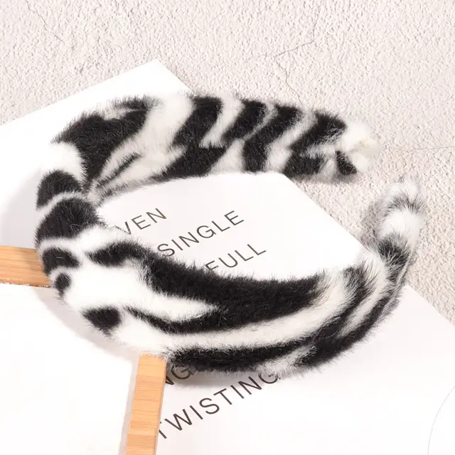 Leopard Print Fluffy Hair Band Black Bold Stripes - Shop at LoveMi