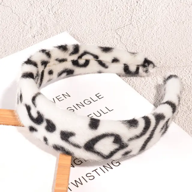 Leopard Print Fluffy Hair Band White Leopard Print - Shop at LoveMi