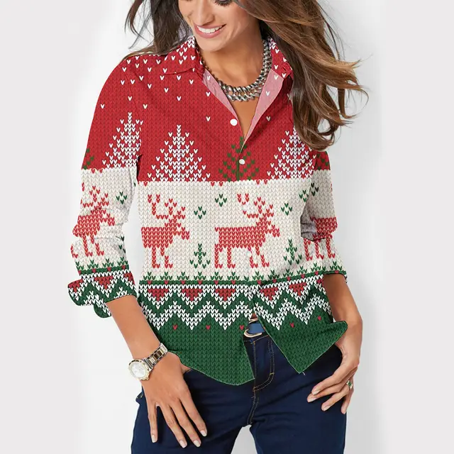 Women's Button Lapel Long Sleeve Shirt Ncsc0004 - Shop at LoveMi