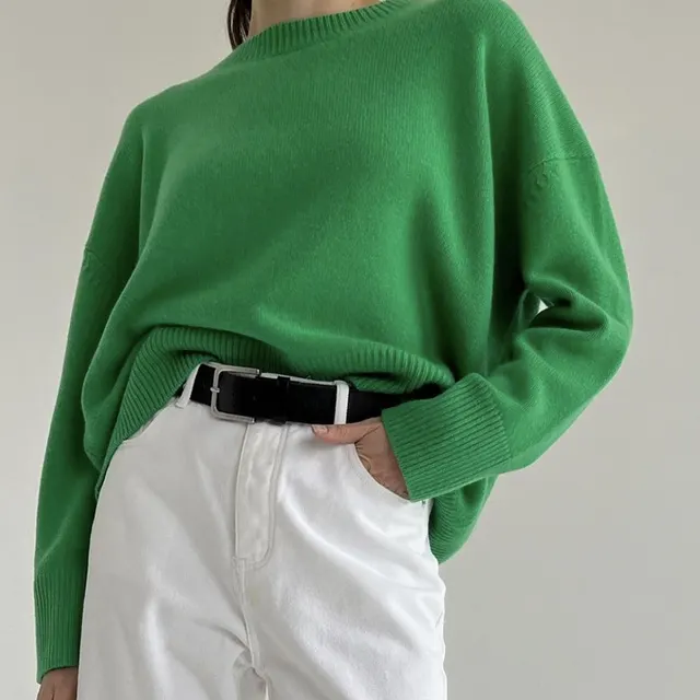 Solid Color Round Neck Sweater Women's Top Green - Shop at LoveMi