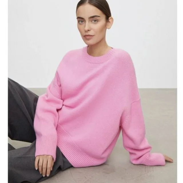 Solid Color Round Neck Sweater Women's Top Pink - Shop at LoveMi