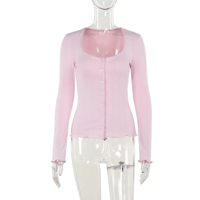 Retro Simple Square Collar Top Women's Fashion Pink - Shop at LoveMi