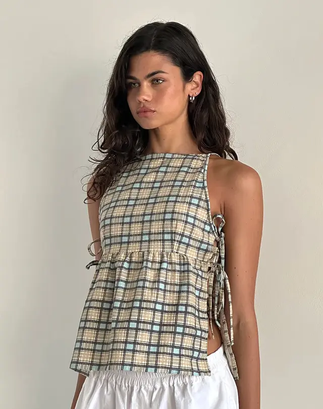 Strap Plaid Top Sexy Plaid Small Sling Strap Khaki - Shop at LoveMi