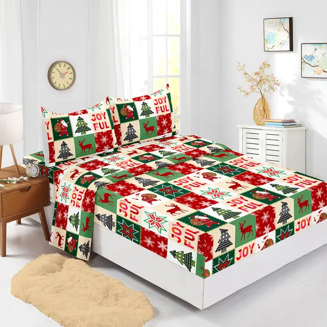 Red Christmas Fitted Sheet Four piece Suit Printed Mattress Cover Dgc08 - Shop at LoveMi