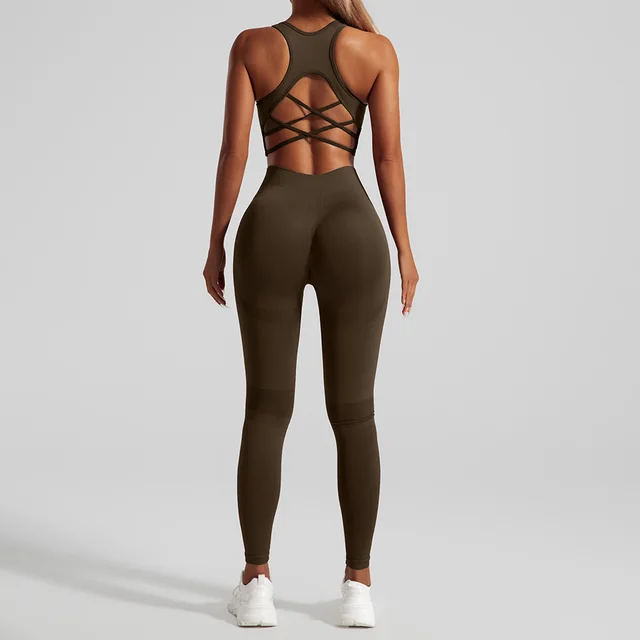 Hip Lifting Sport Leggings Yoga Clothes Suit Brown - Shop at LoveMi