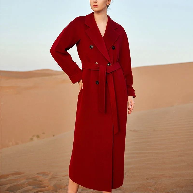 Extended Over-the-knee Double-sided Woolen Coat Women's Coat - Red