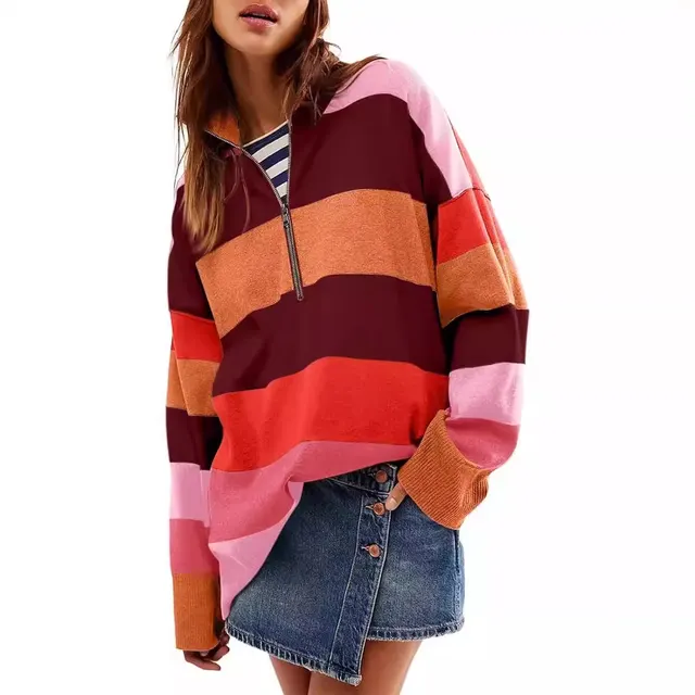 Pullover Split Color Block Sweater Pink - Shop at LoveMi