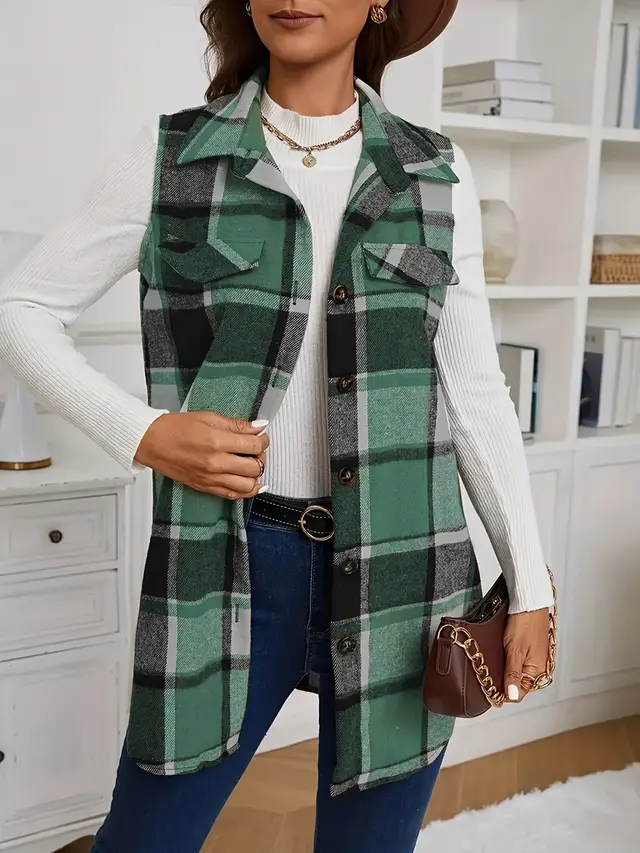 Ins Style Fashion Plaid Sleeveless Vest Loose Green Grid - Shop at LoveMi