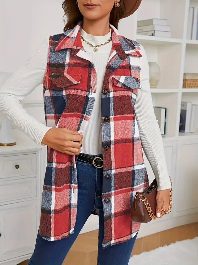 Ins Style Fashion Plaid Sleeveless Vest Loose Red Lattice - Shop at LoveMi