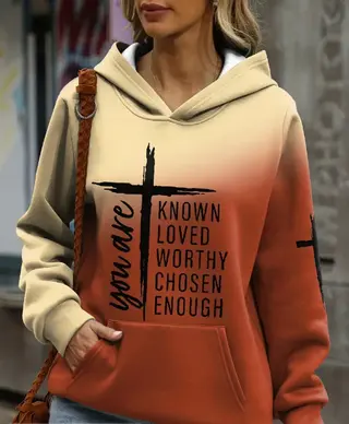 Color Pattern Printed Drawstring Hooded Sweater - Lbw080800031