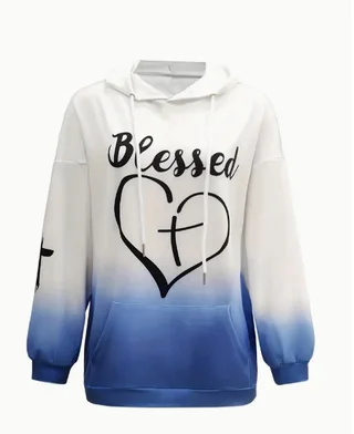 Color Pattern Printed Drawstring Hooded Sweater - Lbw080800033