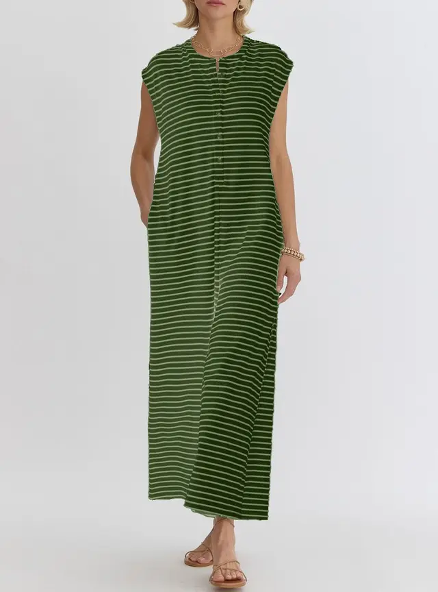 Women's Casual Simple Jumpsuit Olive Green White Stripes - Shop at LoveMi