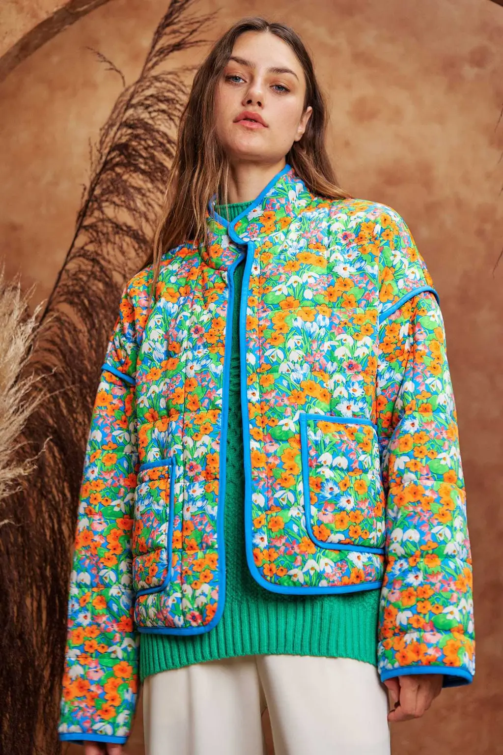 Autumn And Winter Cotton Printed Women's Cotton Coat - Picture Color Green Strip