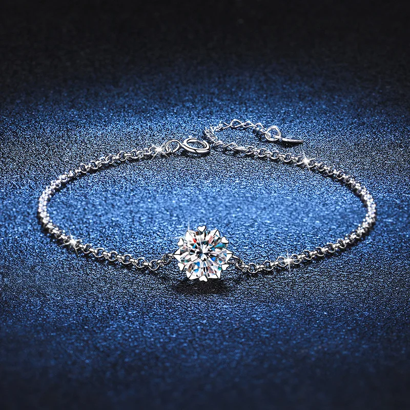 Moissanite Snowflake Bracelet Female S925 Silver Six pointed Star High Carbon Stone - Shop at LoveMi