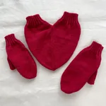 Love Warm Decoration Solid Color Knitted Yarn Gloves - Red