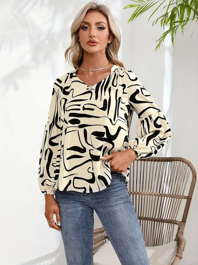 Fashion Irregular Printed Loose Top Women Dark Khaki - Shop at LoveMi