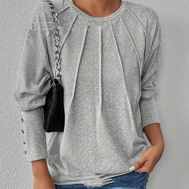 Round Neck Long Sleeve Solid Color Buttons Bottoming Shirt Light Gray - Shop at LoveMi