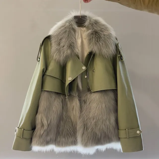 Women's Fashion Personality Stitching Fur Coat Green - Shop at LoveMi