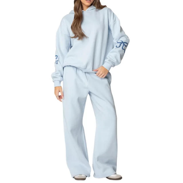 Suit Plus Fleece Hoodie Casual Sports Two piece Set Blue - Shop at LoveMi