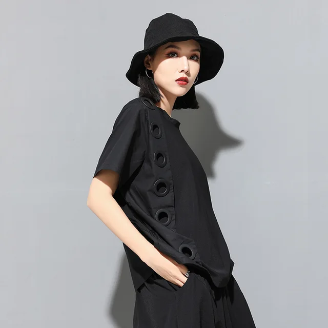 Fashion Summer New Short sleeved Women's Top Black - Shop at LoveMi