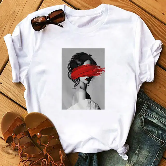 Nordic Retro Art T shirt Women's Fashion C White - Shop at LoveMi