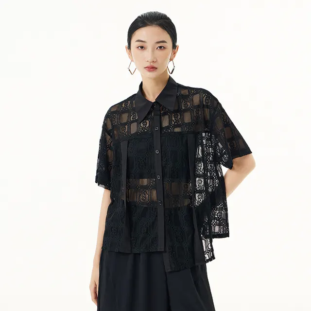 Women's Loose Fashion Versatile Lace Top Black - Shop at LoveMi
