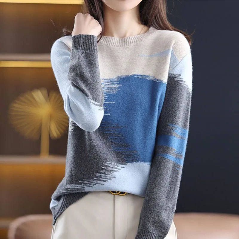 Women's All-matching Sweater Fashionable Elegant Top - Blue And Gray - View 1