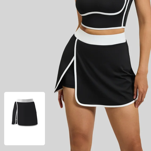 Contrast Color Fast drying Sports Vest Women's Fitness Shockproof Fixing Cup Summer High Elastic Yoga Clothes Outfit Top Dark Night Black Skirt - Shop at LoveMi