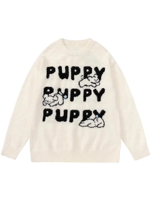 Wear American Outer Wear Neutral Sweater White Letter Style - Shop at LoveMi