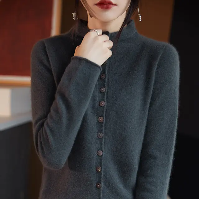 Women's Round Neck Cardigan Jacket Loose Top Gray - Shop at LoveMi