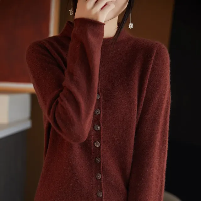 Women's Round Neck Cardigan Jacket Loose Top Red - Shop at LoveMi