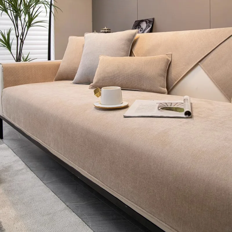 Chenille Sofa Cushion Four Seasons Universal Simple Modern Non-slip - Light Coffee