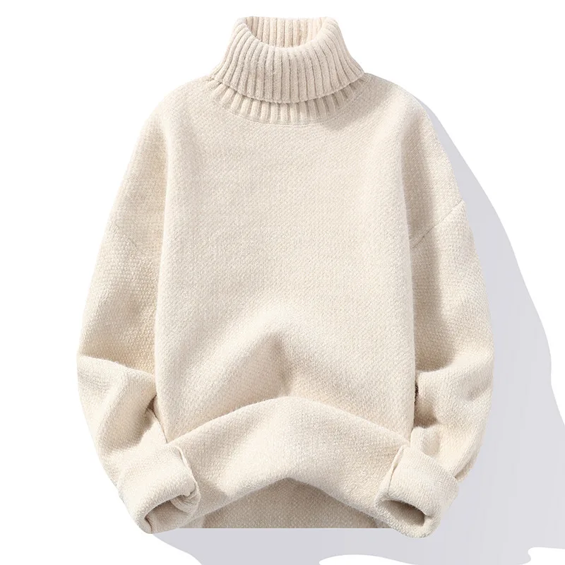 Autumn And Winter Thickened Mink like Wool Korean Style Trendy Solid Color Casual Turtleneck Knitwear Sweater Beige - Shop at LoveMi