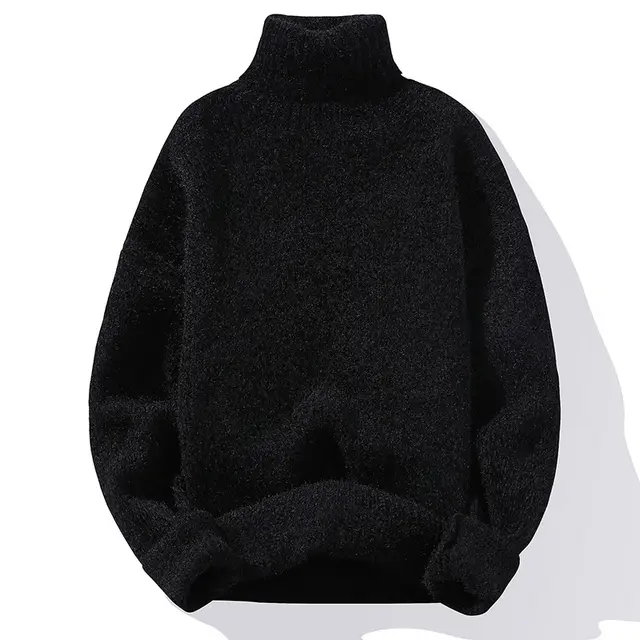 Autumn And Winter Thickened Mink like Wool Korean Style Trendy Solid Color Casual Turtleneck Knitwear Sweater Black - Shop at LoveMi