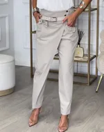 Autumn Leisure Solid Color Irregular All-match Slim-fit Pants Women - Gray