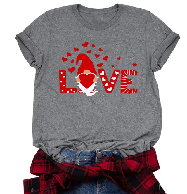 Women's Fashion Simple Casual Short sleeved T shirt Gray Love - Shop at LoveMi