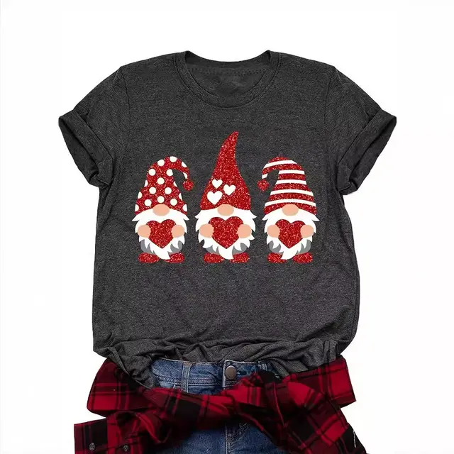 Women's Christmas Printed Round Neck T shirt Dark Gray - Shop at LoveMi