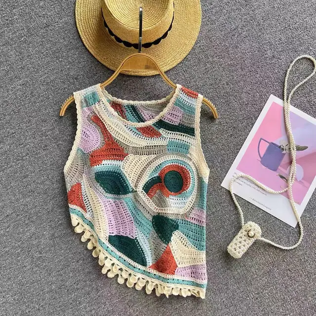 Women's Fashionable Knitted Hollow Vest Tassel Top Light Green - Shop at LoveMi