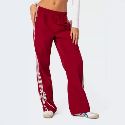 Casual Fashion All matching Sports Four Bars Contrast Color Straight leg Pants Red - Shop at LoveMi